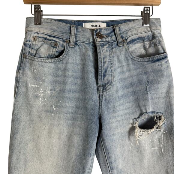Pistola High Rise Straight Leg Distressed Astrology Sign Constellation Jeans 25 - Picture 3 of 10